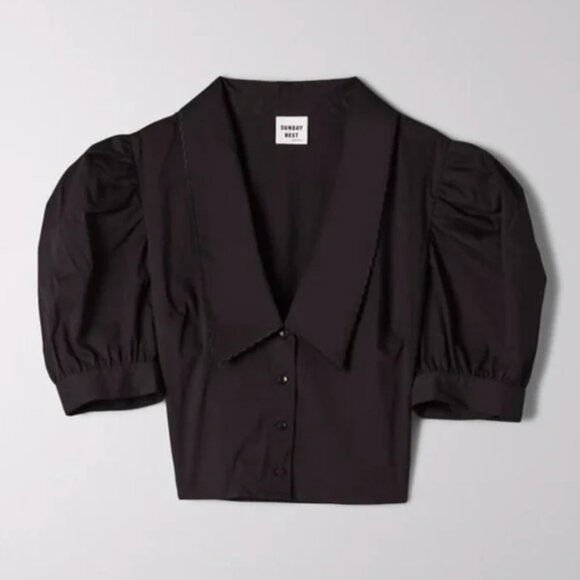 Aritzia Sunday Best Blouse Button Up Shirt Black Poplin New Solitaire Victorian - Picture 1 of 12